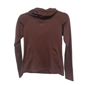 Nike Pro Women's Hyperwarm Slim Fit Hoodie Small Burgundy 931977 Center Swoosh